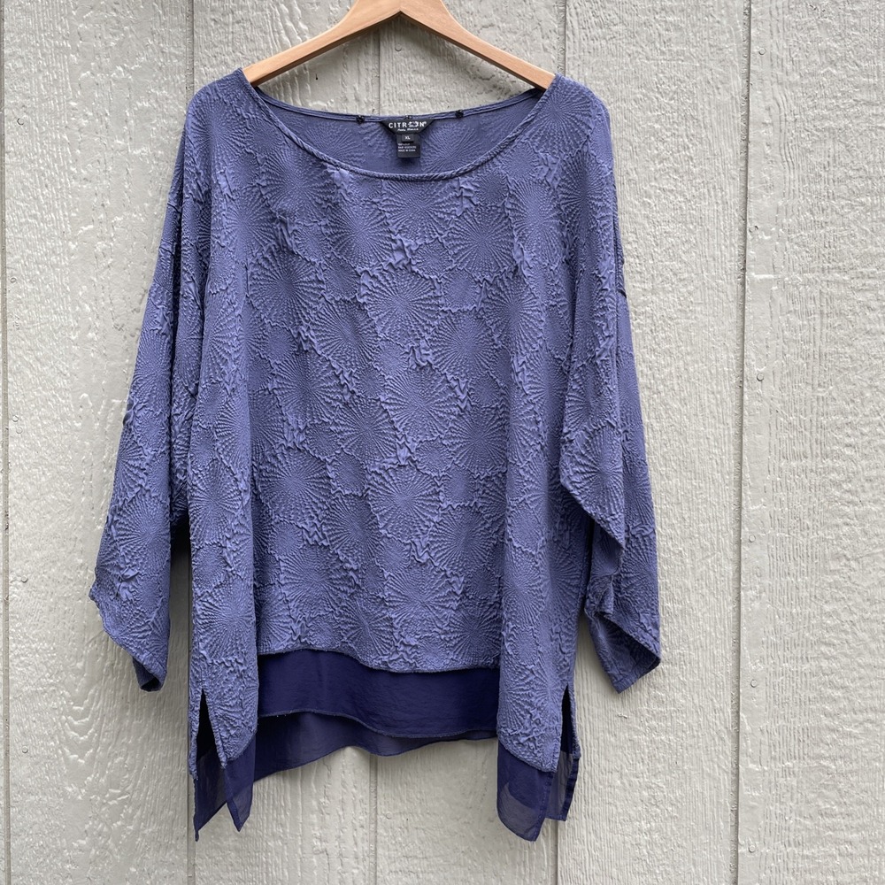 Citron Santa Monica Womens Shirt Size XL Purple Pullover Drop shoulder Lagenlook